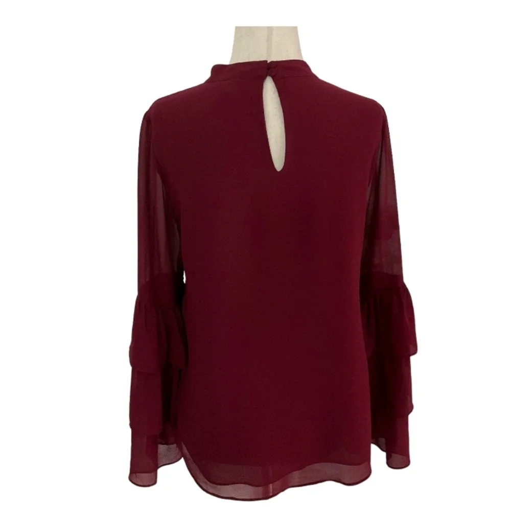 Naked Zebra Wine Ruffle Bell Sleeve Chiffon Top Women's Size Small Beautiful❤️ - Picture 11 of 11